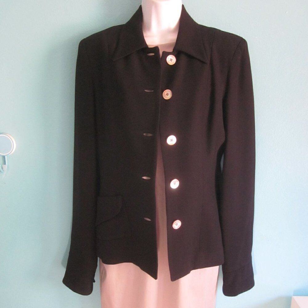Nicole Miller Womens Size 8 Vintage Black Designer Button Front Blazer Jacket